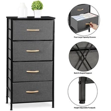 Fabric Chest Of 4 Drawers Storage Cabinet Metal Frame Freestanding Cabinet Gray