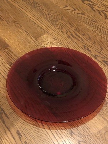 Vtg Anchor Hocking Ruby Red Glass Serving Platter or Large Bowl Base 13.5" *FLAW - Picture 20 of 23