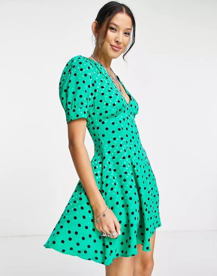 topshop green polka dot dress Emerald Green Beaded Open Back V Neck Dress With Rhinestones main image 1