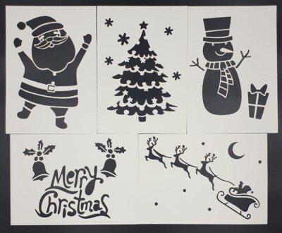 6 x Christmas Decoration Snow Spray Stencil Deer Tree SnowFlake Santa ...