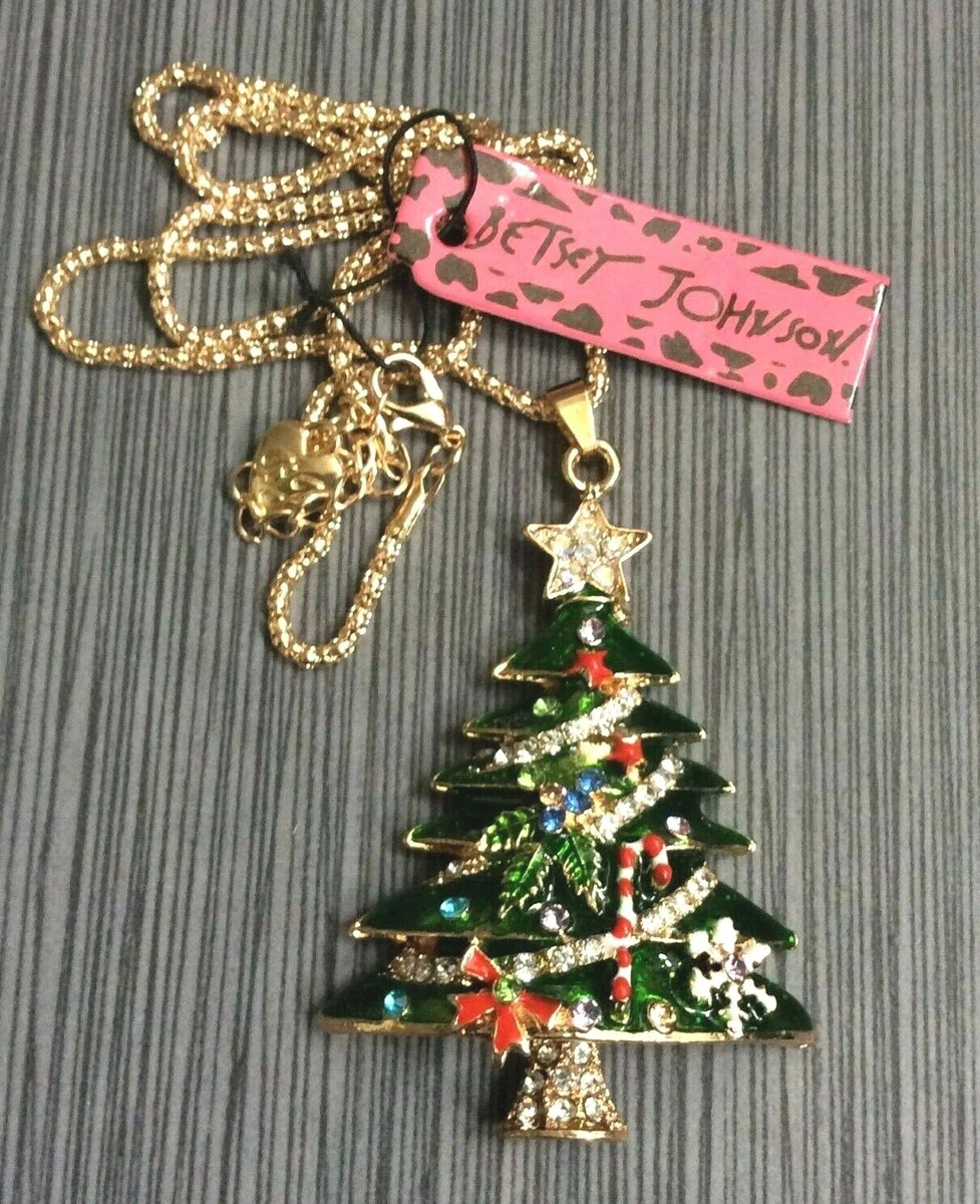 BETSEY JOHNSON HOLIDAY CRYSTAL TRIMMED CHRISTMAS TREE PENDANT ON
