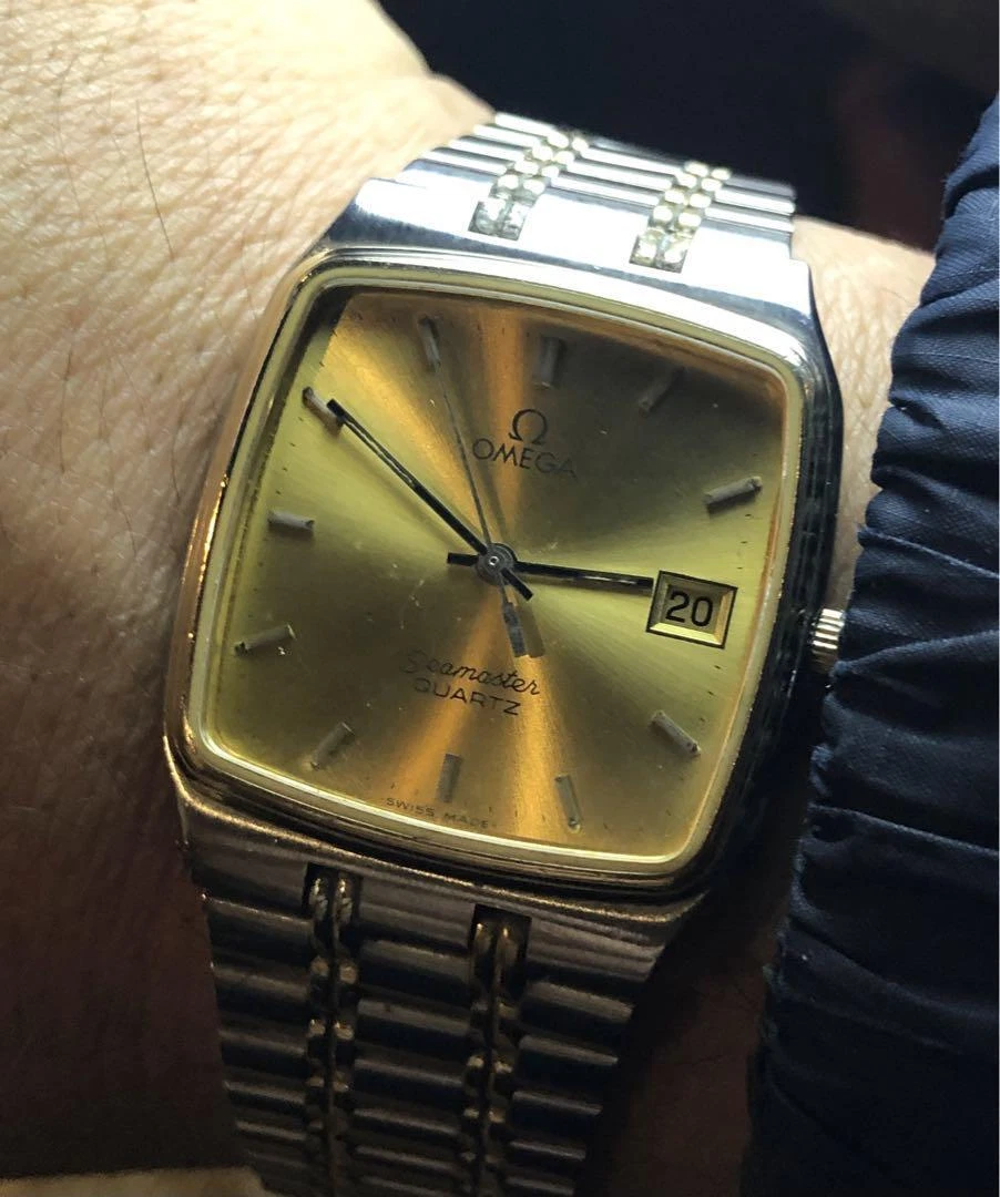 Omega Seamaster Cal.1420 Date Vintage Gold Silver Quartz Mens