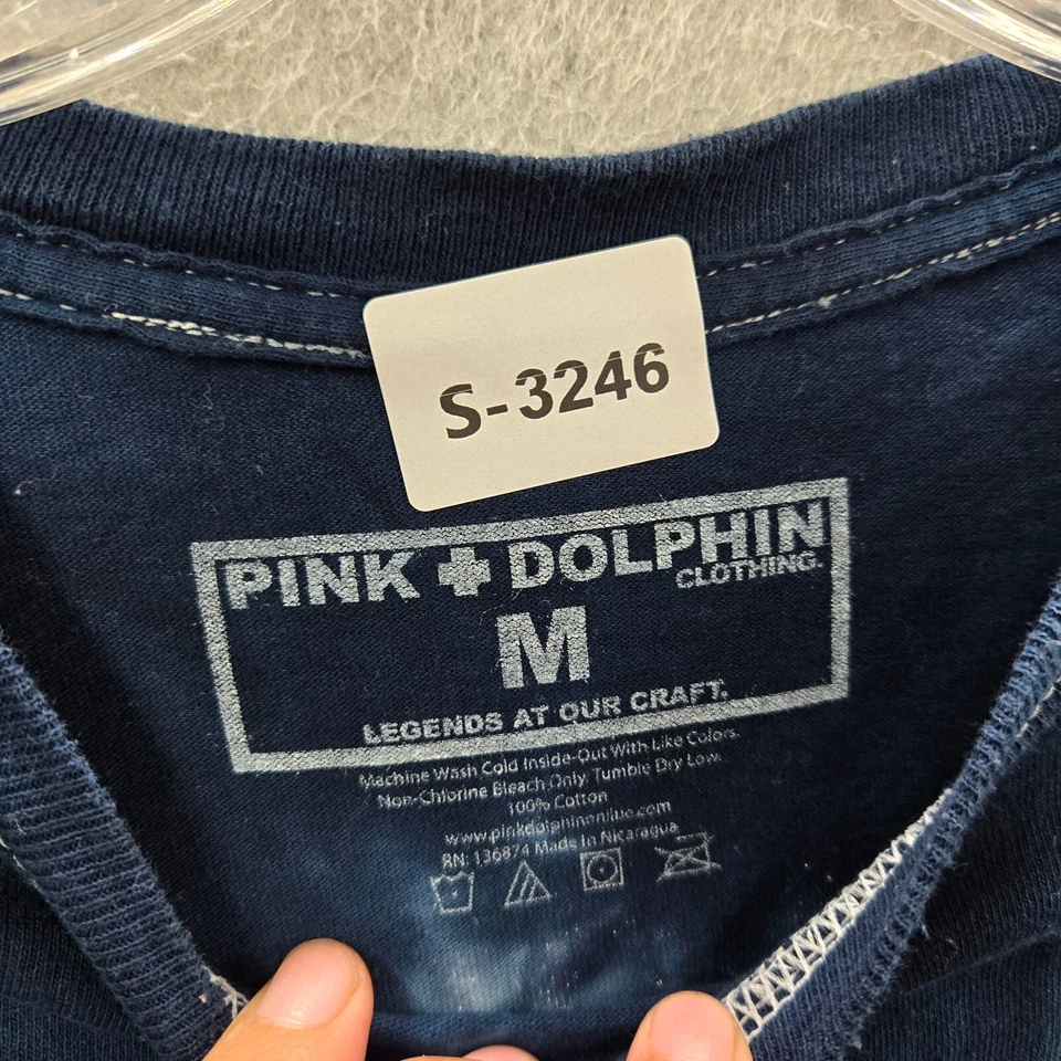 Pink + Dolphin Men Shirt Medium Blue Tie Dye Logo Waves Over Flames Surf Tee - Image 2 of 4