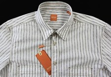 Men's HUGO BOSS ORANGE White Green Striped Shirt Small S NWT NEW 115 CalifoE