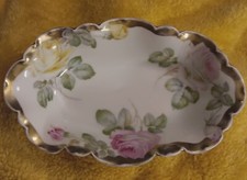 Piatto sapone/bevande dipinto a mano Baviera #306 10 rose e oro