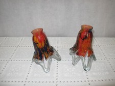PAIR OF HAND BLOWN GLASS TULIP SHADES RED MULTI