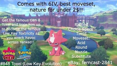 Pokemon Sword And Shield Shiny Toxel (Low Key) 6IV Battle Ready Fast  Delivery