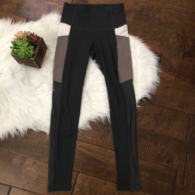 Mono B Leggings Grey Colorblock Mesh Sides Pockets Size Small Mid Rise