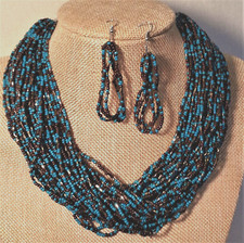 50 STRAND SEED BEAD NECKLACE SET TEAL BROWN METALLIC BRONZE CHOKER COWGIRL BOHO