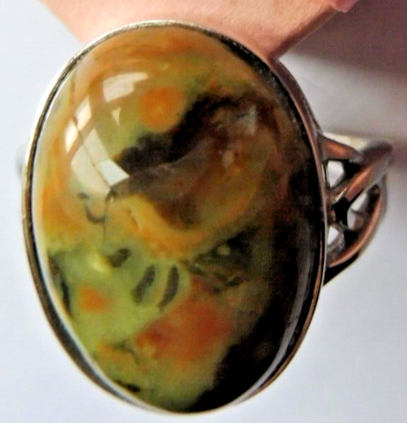 Bague en Héliotrope naturelle et Argent massif avec anneau réglable taille 54-59