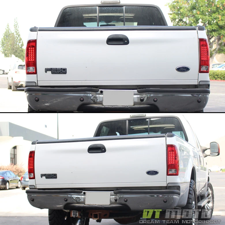 1999-2007 Ford F250 F350 F45 SD 1997-2003 F150 Red LED Tail Lights Signal Lamps - Image 2 of 4