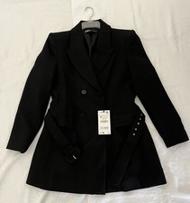 Zara New Women’s Black Long Sleeve Short Dress. Belt. Double Breasted. Size Med