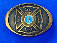 Lex Bluegrass Army Fire Dept belt buckle Fireman Fighter Brass Belt Buckle - TBW