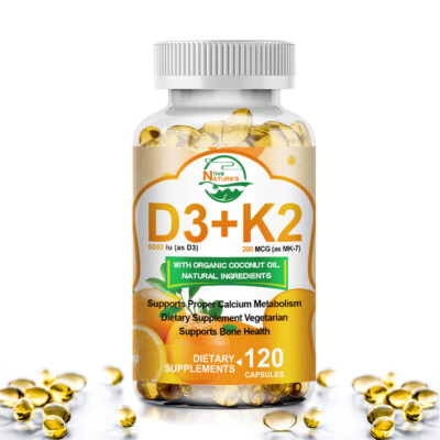 Vitamin D3 K2 Softgels Capsules Vitamin D3 10000 IU + K2 MK7,Bone Immune Support
