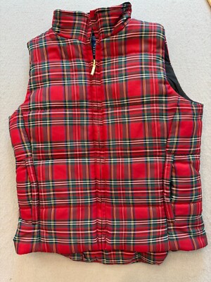 Chaps Vest Womens Small Petite New Highland Festive Red Plaid Zip Up Jacket
