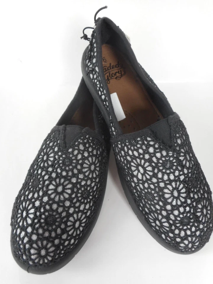 Zapato sin cordones para mujer Faded Glory de lona Aline negro plateado floral talla 6 nuevo con etiquetas Foto 3 de 4