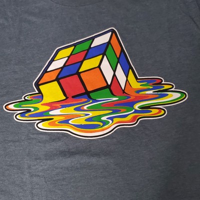 Rubik's Cube: Melting Cube Large Heather Blue/Gray Short Sleeve T-Shirt