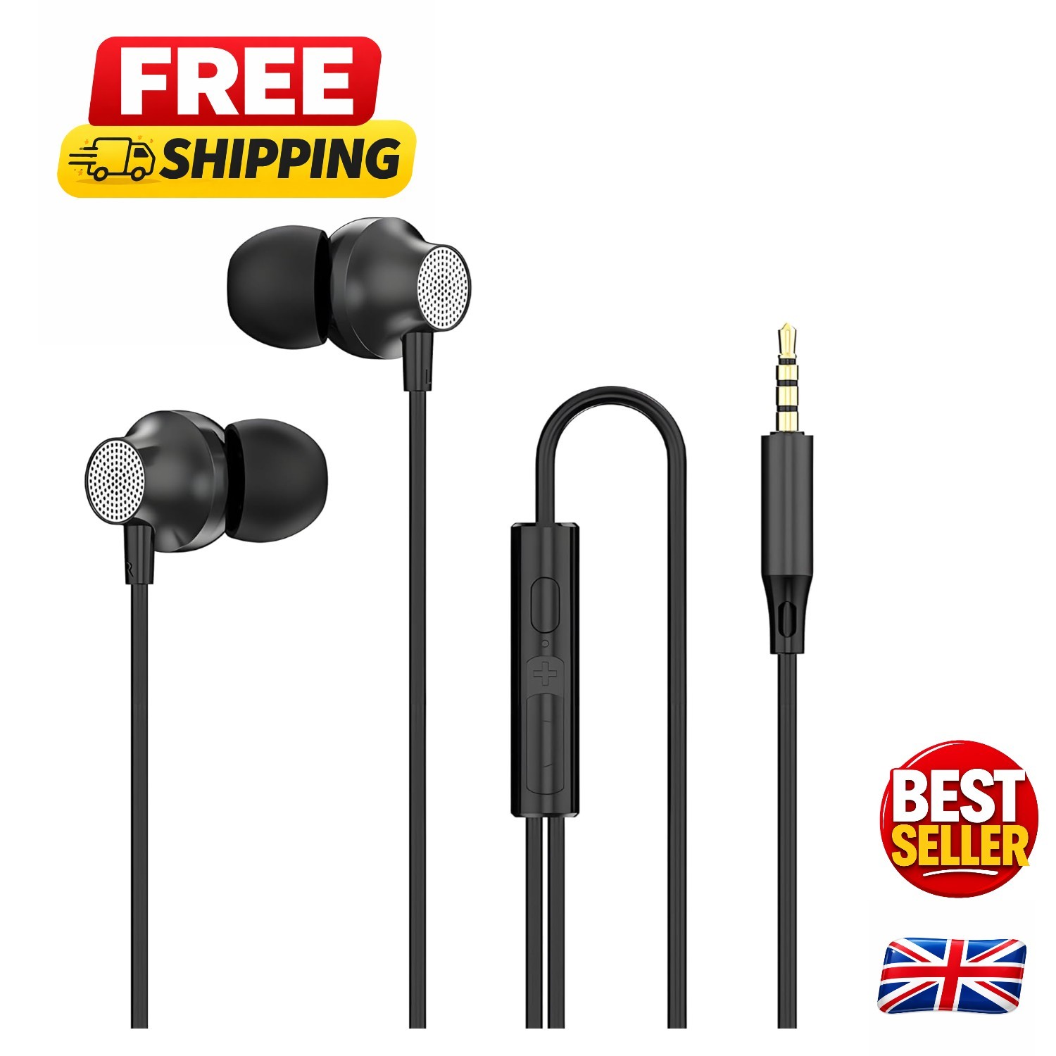 Dynamic Sound In-Ear Earphones with Built-in Microphone – 3.5mm Jack, Black