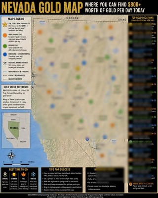 Current Map Where to Make $800 in Gold Daily Panning in Nevada & Make Big $