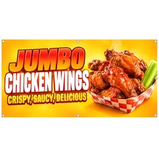 Jumbo Chicken Wings Vinyl Banner Crispy Saucy Sign Restaurant Bar Pub Diner