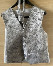 Debenhams Kamizelka męska i krawat. Srebrny nadruk. Rozmiar M. Noszony raz