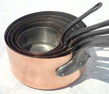 Vintage French Copper Pan Set of 5 Made in France Tin Lining Cast Iron 7.7lbs