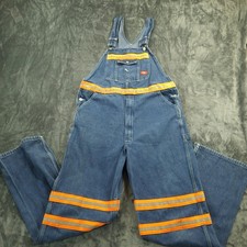 Dickies Bib Overalls Mens 36x30 Blue Denim 3M Scotchlite Reflective Workwear