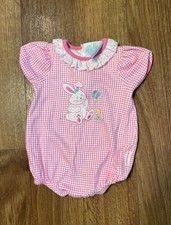 Vintage Healthtex Bunny Bubble Romper 100 Cotton Pink Gingham 6-9M Made USA