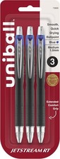 uniball Jetstream RT Retractable Ballpoint Pen, Medium Point 1.0mm , Blue, 3