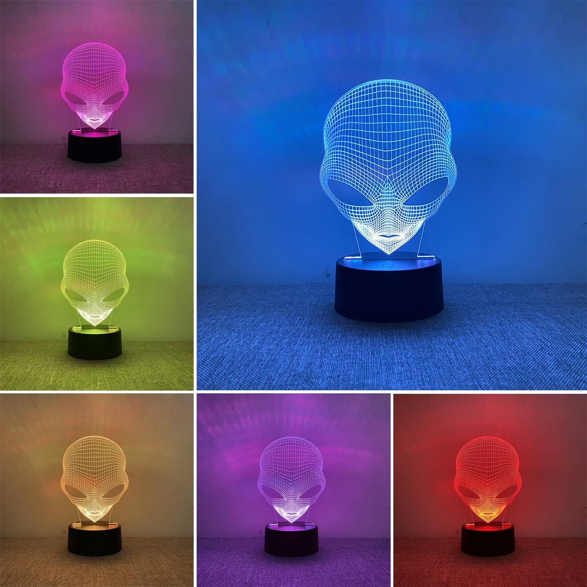 Éclairage nocturne Alien 3D anti-peur du noir avec veilleuse chambre douce 7 couleurs