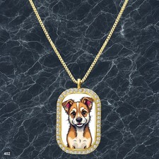 Gorgeous Cute Dog Puppy Pendant Necklace Printed Design Refined Gold Tone Best