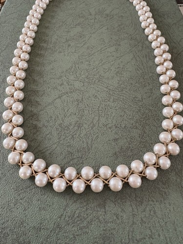 Vintage Avon Gold Tone Double Faux Pearl Choker Necklace