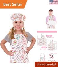 Kids Apron and Chef Hat Set, Adjustable Cotton Child Aprons with Large Pocket...