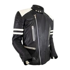 Motorrad Lederjacke Retro Jacke Herren 80´s Old school Bikerjacke Rocker
