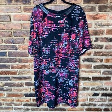 Just Taylor Black Pink Floral Short Sleeve Mini Dress Women's Size 22W