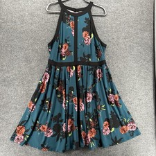 Torrid Dress Womens 1X Green Floral Sleeveless Fit Flare Cocktail Evening Event