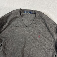 Polo Ralph Lauren Sweater Mens L Gray Heathered Custom Fit Merino Wool V Neck