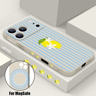 Magsafe Hülle für iPhone 17 16 Pro Max 15 14 13 12 11 TPU-Hülle Zitronenstreifen