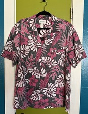 Vtg Helena  s Camp Shirt Mens XL Reverse Print Hawaiian Passion Flower Aloha