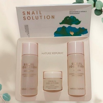 NATURE REPUBLIC Snail Solution 3-items Set Skin Booster, Emulsion, Moist Cream