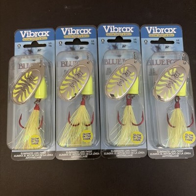 Lot of 4 Blue Fox Super Vibrax Glow Skirt & Bell #6 Blade 5/8oz glow Chartreuse