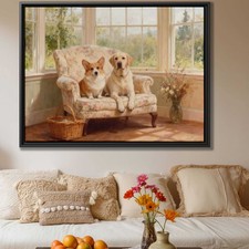 Dog Canvas Print Oil Painting Corgi Labrador Framed Living Room Decor Art