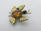 Vintage Sterling Silver Gold Vermeil Butterfly Scarf Clip Rhinestone Insect Pin — photo 2