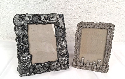 2 VTG Metal 3D Cat Kitten Picture Frames 6'' x 7'' and  4''x5.5'' -Cute!