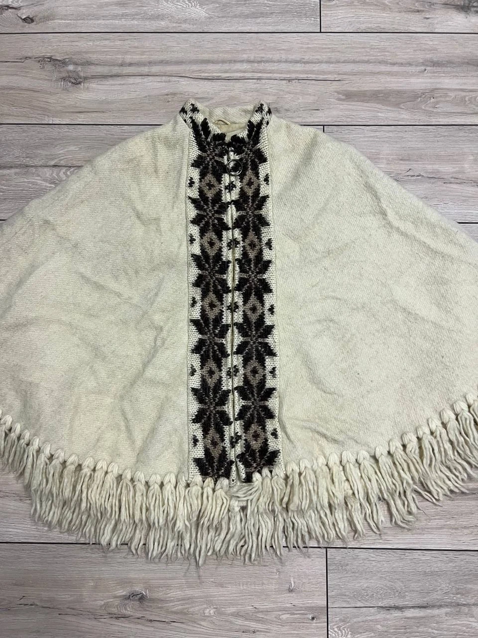 Vintage Women's Sheepa Icelandic Wool Hand-knitted Poncho Cape Coat Zip sz M