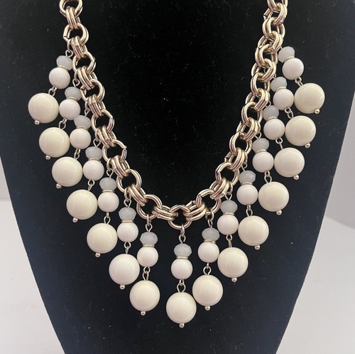 Ann Taylor Gold Tone White Beaded Bib Statement Necklace SALE!