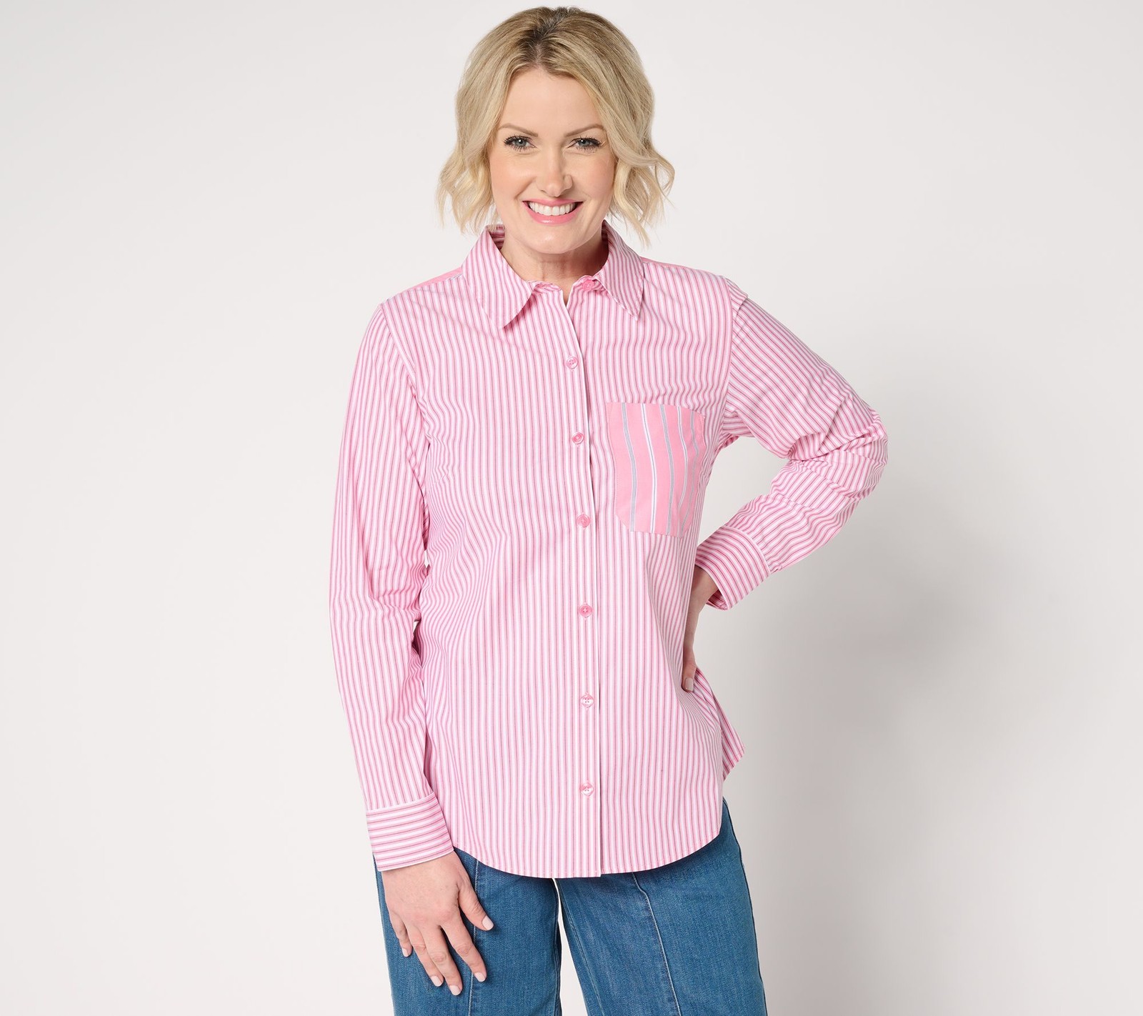 Joan Rivers Classics Collection Women's Top Plus Sz 3X Cotton Button Pink