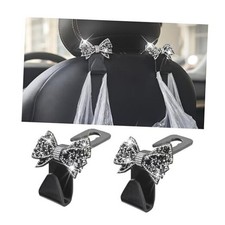 Bling Car Headreat Hook, 2PCS Crystal Rhinestone Cute Bow Vehicle Seat Black