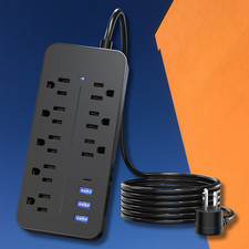 12in1 Power Strip Surge Protector 8 AC Outlets 3 USB Ports Type C Port 4ft Cord