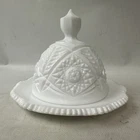 Vintage Milk Glass Covered Serving Dish Butter Dish Has A Darker Swirl